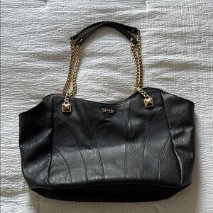Jessica Simpson Elegant Black and Gold Vegan Leather Tote Bag